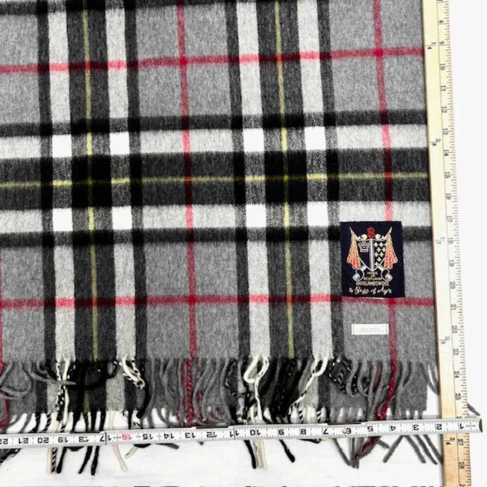 B-Gray Thomson Scotland Gray Black Tartan 100% Lambswool Scarf/Throw 60X34(2